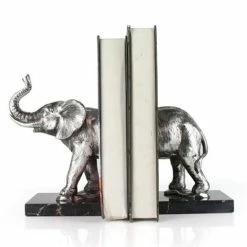 OneWorld - Silver Elephant Bookends With Marble Base