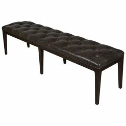French Country - Florence Bench Stool Aged Black Leather