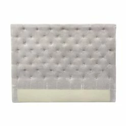 French Country - Button Bed Head Queen Soft Grey Velvet