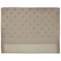 French Country - Button Bed Head Natural Linen King