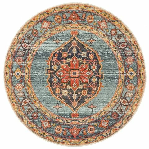 Tapete Rug - Rust & Blue Look Aztec Rug 150x150cm