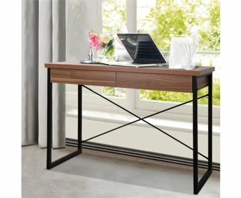 Home Office Design - Metal Desk With Drawer Walnut