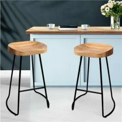 MyBar - Elm Wood Bar Stool 75cm Black/Light Set 2pc