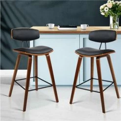 MyBar - Leather Circular Footrest Bar Stool Black Set 2pce