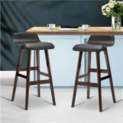 MyBar - PU Wood Wave Style Bar Stool Black Set 2pc