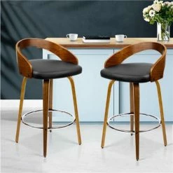 MyBar - Walnut Wood Bar Stool Black/Brown Set 2pc