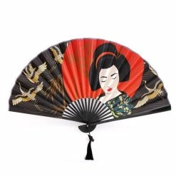 Luxe By Peter's - Geisha Wall Fan Red & Black 85cm