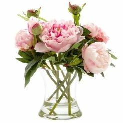 Florabelle - Peony Bouquet In Water In Glass Vase Pink