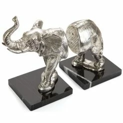 OneWorld - Silver Elephant Marble Base Bookend Set 2pce