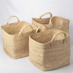 Peter's - Balah Jute Square Basket W/Handles Set 3pce